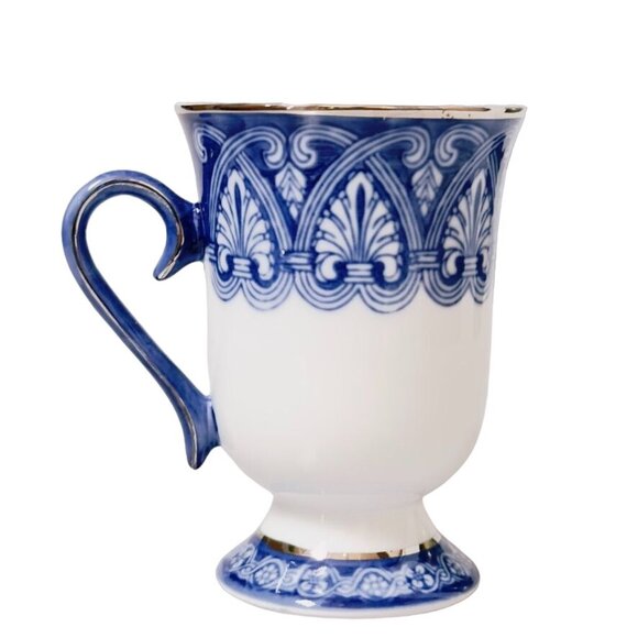 BOMBAY COMPANY Cobalt and White Arabesque Platinum Trim Coffee Coco or Tea - Picture 3 of 8